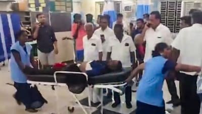 Victims being brought to a hospital after a stampede-like situation was witnessed during a rally presided by Tamilaga Vettri Kazhagam chief and actor Vijay, in Karur district. (PTI Photo)(PTI09_27_2025_000479B) (PTI) Victims being brought to a hospital after a stampede-like situation was witnessed during a rally presided by Tamilaga Vettri Kazhagam chief and actor Vijay, in Karur district. (PTI Photo)(PTI09_27_2025_000479B) (PTI)