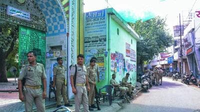 Police maintaining vigil in Bareilly on Saturday. (PTI PHOTO) Police maintaining vigil in Bareilly on Saturday. (PTI PHOTO)