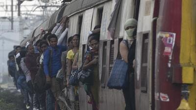 Representative image of a crowded local train on Harbour line (Photo by HT Archives) (Hindustan Times)