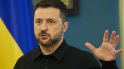 Ukrainian President Volodymyr Zelenskyy talks during his press conference in Kyiv, Ukraine, Saturday, Sept. 27, 2025. (AP) Ukrainian President Volodymyr Zelenskyy talks during his press conference in Kyiv, Ukraine, Saturday, Sept. 27, 2025. (AP)