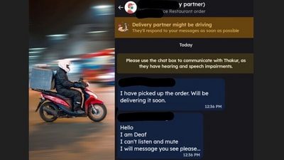 A delivery partner with hearing and speech impairments moved the internet after his heartfelt message to a customer went viral. A delivery partner with hearing and speech impairments moved the internet after his heartfelt message to a customer went viral.