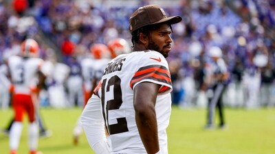 Cleveland Browns quarterback Shedeur Sanders (12) after the game against the Baltimore Ravens (IMAGN IMAGES via Reuters Connect)