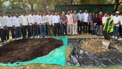 The organic portion is mixed with garden clippings and processed in the plant, locals said. (HT Photo) The organic portion is mixed with garden clippings and processed in the plant, locals said. (HT Photo)