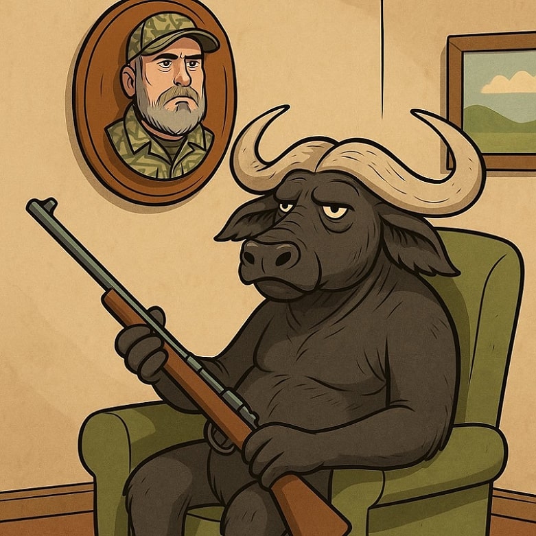 Humorous illustration of the tables turned on the hunter. Humorous illustration of the tables turned on the hunter.