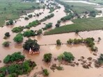 An aerial view of flood-affected regions in Marathwada region of Maharashtra. (Raju Shinde/HT Photo) An aerial view of flood-affected regions in Marathwada region of Maharashtra. (Raju Shinde/HT Photo)