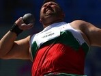 Bulgaria's Ruzhdi in action in the men's shot put F55 category final in the World Para Athletics Championships at New Delhi’s Jawaharlal Nehra Stadium on Sunday. (REUTERS)