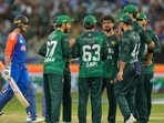 Pakistani players celebrates the wicket of India's Abhishek Sharma, second left, during the Asia Cup Super Four stage. Pakistani players celebrates the wicket of India's Abhishek Sharma, second left, during the Asia Cup Super Four stage.
