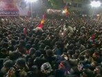 Overcrowded rally of Tamilaga Vettri Kazhagam chief and actor Vijay, in Karur district, Tamil Nadu, Saturday, Sept. 27, 2025. Overcrowded rally of Tamilaga Vettri Kazhagam chief and actor Vijay, in Karur district, Tamil Nadu, Saturday, Sept. 27, 2025.
