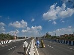 The six-lane 1.4-kilometre single-pillar flyover forms a key component of the plan to make the Wazirabad Road, also known as Mangal Pandey Road, totally signal-free, from Signature Bridge to the Uttar Pradesh border. (Sanchit Khanna/HT Photo) The six-lane 1.4-kilometre single-pillar flyover forms a key component of the plan to make the Wazirabad Road, also known as Mangal Pandey Road, totally signal-free, from Signature Bridge to the Uttar Pradesh border. (Sanchit Khanna/HT Photo)