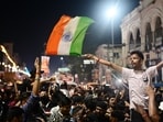 Fans celebrate India's win in the Asia Cup final match against Pakistan, Sept. 29, 2025.