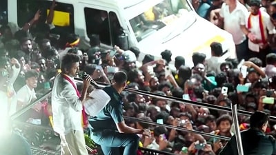 TVK (Tamilaga Vettri Kazhagam) chief and actor Vijay addresses a gathering before a stampede in Karur (TVK) TVK (Tamilaga Vettri Kazhagam) chief and actor Vijay addresses a gathering before a stampede in Karur (TVK)