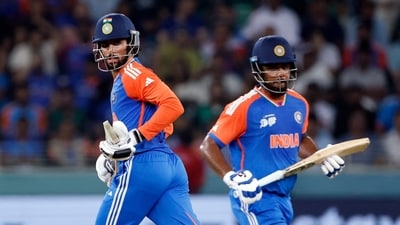After India dropped to 20/3 upon the dismissal of Shubman Gill, a big rebuilding task was at hand. It was Tilak Varma and Sanju Samson who went about it with some sensible cricket in a 57-run partnership, just to ensure no further damage was caused. (ANI) After India dropped to 20/3 upon the dismissal of Shubman Gill, a big rebuilding task was at hand. It was Tilak Varma and Sanju Samson who went about it with some sensible cricket in a 57-run partnership, just to ensure no further damage was caused. (ANI)