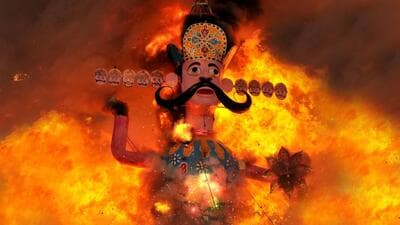 An effigy of Ravana goes up in flames marking the end of Dussehra. (HT File Photo) An effigy of Ravana goes up in flames marking the end of Dussehra. (HT File Photo)