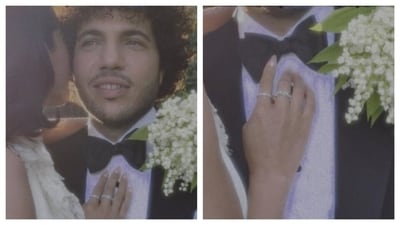 Benny Blanco matched Selena's style perfectly, wearing a crisp Ralph Lauren tuxedo that highlighted his refined elegance. Benny Blanco matched Selena's style perfectly, wearing a crisp Ralph Lauren tuxedo that highlighted his refined elegance.
