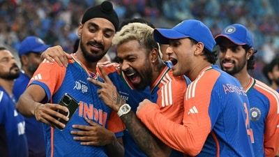 It took an hour between the conclusion of the match and the presentation, and even though India opted not to receive the trophy, it was a party atmosphere for the players. Abhishek Sharma was awarded the player of the tournament. (AFP) It took an hour between the conclusion of the match and the presentation, and even though India opted not to receive the trophy, it was a party atmosphere for the players. Abhishek Sharma was awarded the player of the tournament. (AFP)