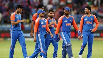 India players react after beating Sri Lanka in final Super Four game (REUTERS)