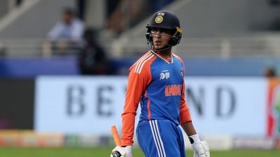 India's Abhishek Sharma walks after losing his wicket. (REUTERS)