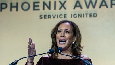 Former Vice President Kamala Harris speaks after receiving the Congressional Black Caucus Foundation Phoenix Award in Washington. (AP) Former Vice President Kamala Harris speaks after receiving the Congressional Black Caucus Foundation Phoenix Award in Washington. (AP)