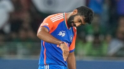 A taste of his own medicine delivered first-hand to Haris Rauf. After Jasprit Bumrah accounted for him with a yorker, the airplane celebration came out. Two can play at that game, said Bumrah. (AP) A taste of his own medicine delivered first-hand to Haris Rauf. After Jasprit Bumrah accounted for him with a yorker, the airplane celebration came out. Two can play at that game, said Bumrah. (AP)