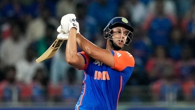 But it was the entry of Shivam Dube that changed the tide and made India the favourites. With a couple of terrific power-strokes, Dube's 33(22) flipped the script — twice now that he has had impact in finals. (AP) But it was the entry of Shivam Dube that changed the tide and made India the favourites. With a couple of terrific power-strokes, Dube's 33(22) flipped the script — twice now that he has had impact in finals. (AP)