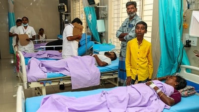 Injured persons being treated at a hospital after a stampede at actor and TVK chief Vijay's rally on Saturday in Tamil Nadu's Karur district, (PTI )