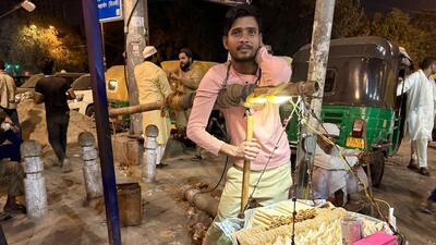 Vendor Aakash says he makes these gajaks at his home in Khajuri. (HT Photo)
