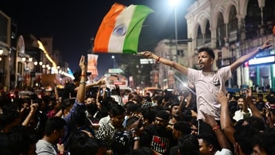 Fans celebrate India's win in the Asia Cup final match against Pakistan, Sept. 29, 2025. (HT Photo) Fans celebrate India's win in the Asia Cup final match against Pakistan, Sept. 29, 2025. (HT Photo)