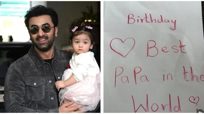 Ranbir Kapoor's birthday card was handwritten by daughter Raha. Ranbir Kapoor's birthday card was handwritten by daughter Raha.