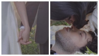 Some photos show bride Selena Gomez and groom Benny Blanco holding hands and embracing. Some photos show bride Selena Gomez and groom Benny Blanco holding hands and embracing.
