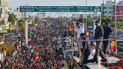 The stampede that broke out at actor-politician Vijay's rally yesterday at Karur claimed at least 39 lives, leaving several others injured and in critical conditions. (TVK/ANI Photo) The stampede that broke out at actor-politician Vijay's rally yesterday at Karur claimed at least 39 lives, leaving several others injured and in critical conditions. (TVK/ANI Photo)