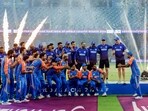 Indian players and team staff celebrate Asia Cup 2025 triumph over Pakistan without the trophy. Indian players and team staff celebrate Asia Cup 2025 triumph over Pakistan without the trophy.