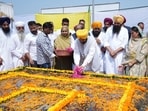 Chief minister Bhagwant Mann paying tributes to Shaheed Bhagat Singh on his birth anniversary at his ancestral village Khatkar Kalan on Sunday. (HT) Chief minister Bhagwant Mann paying tributes to Shaheed Bhagat Singh on his birth anniversary at his ancestral village Khatkar Kalan on Sunday. (HT)