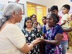 Union Finance Minister Nirmala Sitharaman meets with the family of 32-year-old Ravi Krishnan, who lost his life in the Karur stampede, in Karur on Monday.

