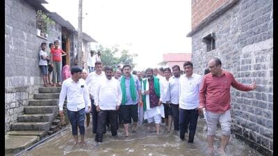 A BJP delegation led by state party president BY Vijayendra visited the affected areas on Monday to assess the scale of the disaster. (X/@BYVijayendra) A BJP delegation led by state party president BY Vijayendra visited the affected areas on Monday to assess the scale of the disaster. (X/@BYVijayendra)