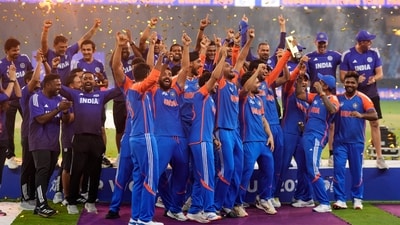 Team India celebrates after winning the Asia Cup but without no trophy. (AP) Team India celebrates after winning the Asia Cup but without no trophy. (AP)