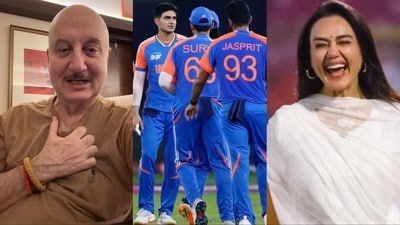 Anupam Kher and Preity Zinta were left ecstatic as India won the Asia Cup final. Anupam Kher and Preity Zinta were left ecstatic as India won the Asia Cup final.