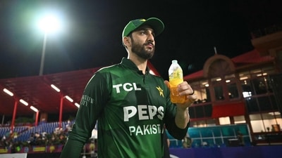 Pakistan's captain Salman Ali Agha during a practice session. (AFP)
