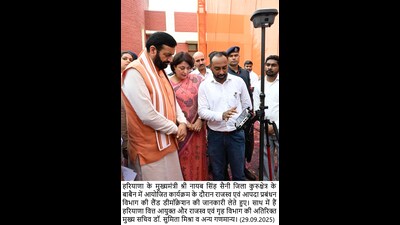 Haryana chief minister Nayab Singh Saini during the inauguration of four different schemes in Kurukshetra on Monday. (HT Photo) Haryana chief minister Nayab Singh Saini during the inauguration of four different schemes in Kurukshetra on Monday. (HT Photo)