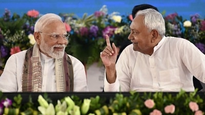 Prime Minister Narendra Modi with Nitish Kumar, Chief Minister of Bihar, during a public meeting in Gaya in Bihar on August 22. (AFP) Prime Minister Narendra Modi with Nitish Kumar, Chief Minister of Bihar, during a public meeting in Gaya in Bihar on August 22. (AFP)