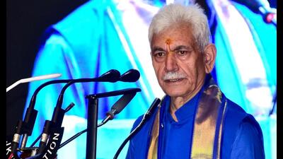 Lieutenant governor Manoj Sinha during the event in Jammu on Monday. (HT) Lieutenant governor Manoj Sinha during the event in Jammu on Monday. (HT)