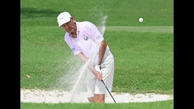 Player Tarun Ghai in action during Chandigarh Golf League at Golf Club in Chandigarh on Monday. (Keshav Singh/HT)