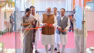 Prime Minister Narendra Modi inaugurates the newly-built Delhi BJP office at Deen Dayal Upadhyay Marg, in New Delhi on Monday. (HT PHOT) Prime Minister Narendra Modi inaugurates the newly-built Delhi BJP office at Deen Dayal Upadhyay Marg, in New Delhi on Monday. (HT PHOT)