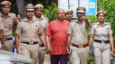Self-styled godman Chaitanyananda Saraswati, who allegedly sexually harassed multiple students at a private institute, after his arrest from Agra on Sunday, September 28, 2025. (PTI) Self-styled godman Chaitanyananda Saraswati, who allegedly sexually harassed multiple students at a private institute, after his arrest from Agra on Sunday, September 28, 2025. (PTI)
