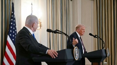 US President Donald Trump and Israeli Prime Minister Benjamin Netanyahu (L) participate in a press conference in the State Dining Room of the White House in Washington, DC on September 29, 2025. (AFP) US President Donald Trump and Israeli Prime Minister Benjamin Netanyahu (L) participate in a press conference in the State Dining Room of the White House in Washington, DC on September 29, 2025. (AFP)