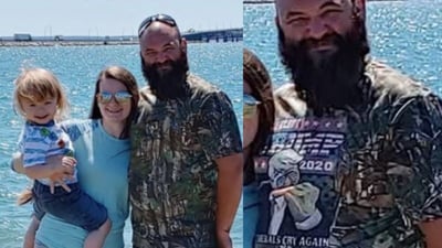 The photo of Thomas Sarman shared by Rep. Eric Swalwell (R) and the photo far-right accounts claim is the original (L). (Rep. Eric Swalwell and @Ikennect on X) The photo of Thomas Sarman shared by Rep. Eric Swalwell (R) and the photo far-right accounts claim is the original (L). (Rep. Eric Swalwell and @Ikennect on X)