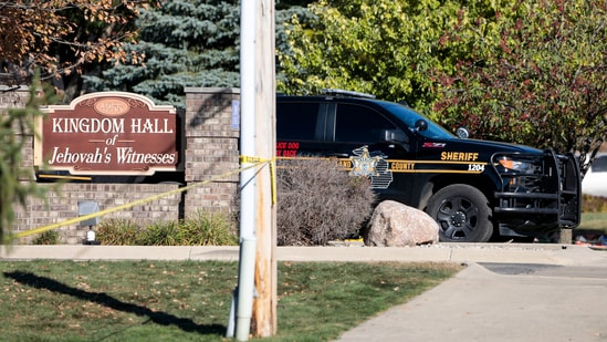 Emergency services respond to a shooting and fire at the Church of Jesus Christ of Latter-day Saints on September 28, in Grand Blanc, Michigan. (Getty Images via AFP)