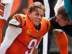 Cincinnati Bengals quarterback Joe Burrow grimaces after a sack.