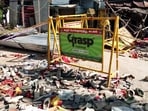 A visual from the spot where a stampede occured during a public event of Tamilaga Vettri Kazhagam Chief and Actor Vijay, in Karur on Monday.