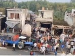 The incident had occurred on the night of August 22 when an LPG tanker collided with a pickup truck and triggered a blast that engulfed shops and houses at Mandiala village in Hoshiarpur district. (HT file photo)