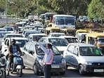 The protesters began their march towards Chandigarh around noon but were stopped by Mohali and Chandigarh Police near Max Hospital, close to the city’s entry point (HT File)